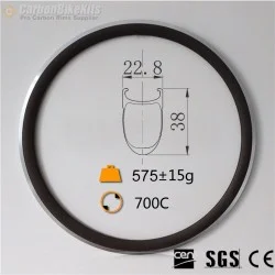 700C 38x23mm Clincher Alloy Brake Surface Carbon Road Bike Rim